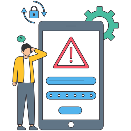 Homem olhando para o sinal de alerta no celular  Ilustração