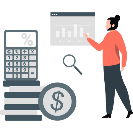 Homem olhando para calculadora  Ilustração