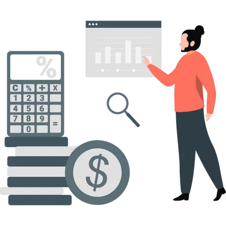 Homem olhando para calculadora  Ilustração