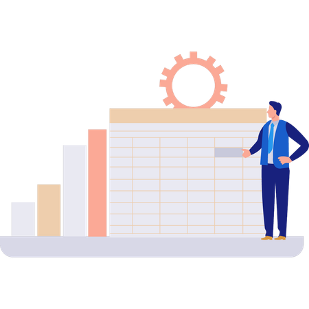 Homem olhando planilha excel  Ilustração