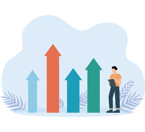 Homem olhando para o crescimento da economia  Ilustração