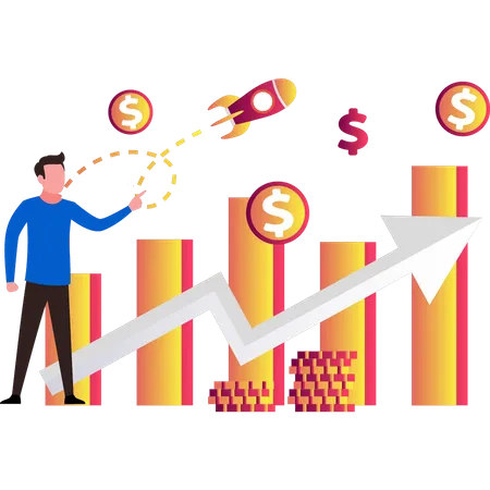 Homem olhando para o gráfico do dólar  Ilustração