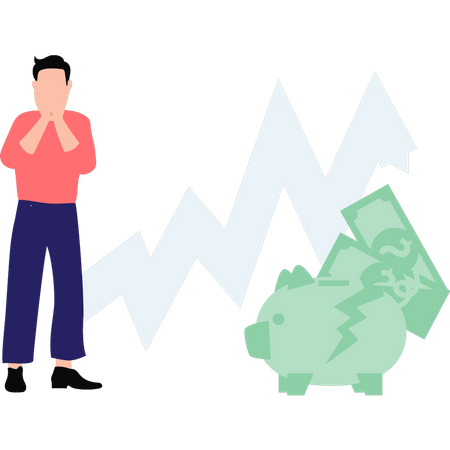 Homem olhando para o gráfico do dólar  Ilustração