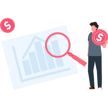 Homem olhando para o gráfico do dólar  Ilustração