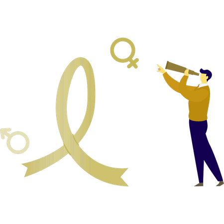Homem olhando gênero feminino através de luneta  Ilustração