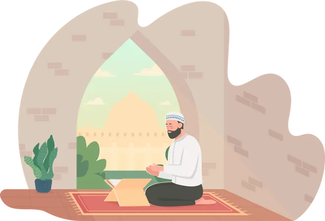 Homem rezando o Alcorão  Ilustração