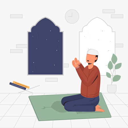 Homem rezando no Ramadã  Ilustração