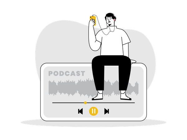 Homem ouvindo podcast de áudio  Ilustração