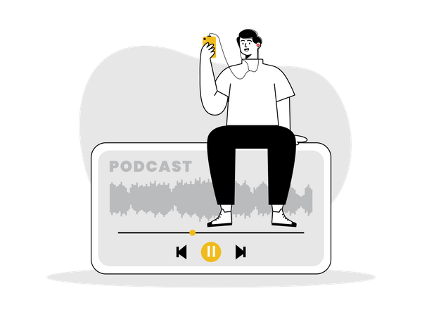 Homem ouvindo podcast de áudio  Ilustração