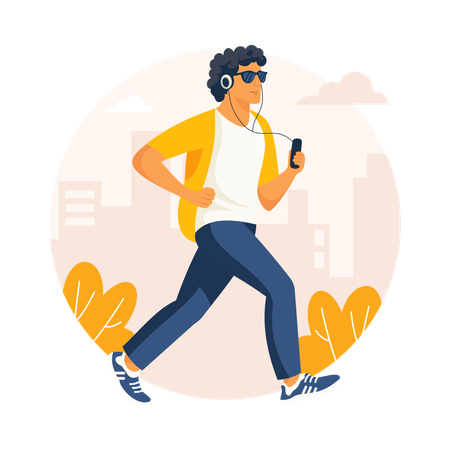 Homem ouvindo podcast enquanto corre  Ilustração