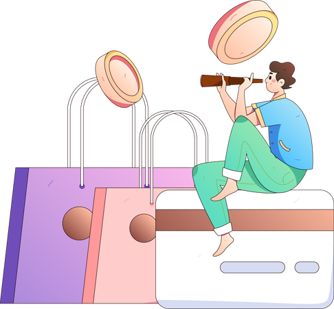 Homem pagando com cartão para compras on-line  Ilustração