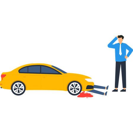 Homem parado perto da cena do acidente de carro  Ilustração