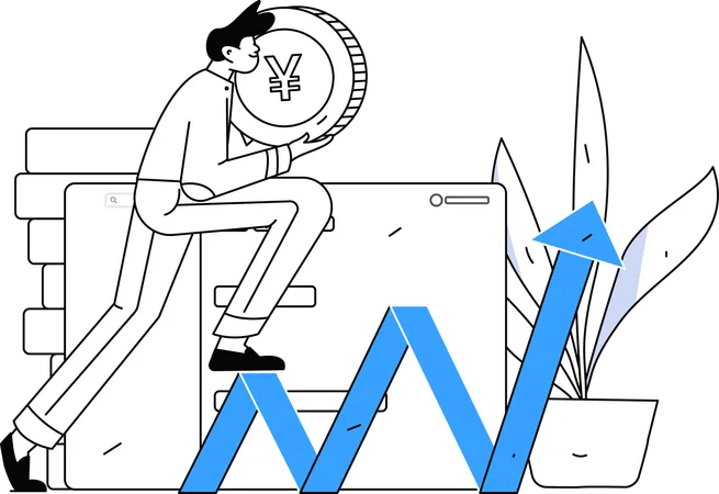 Homem participando do crescimento do investimento  Ilustração