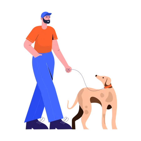 Homem passeando com cachorro  Ilustração