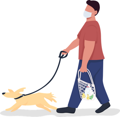 Homem passeando com cachorro  Ilustração