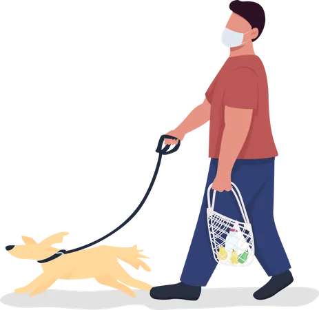 Homem passeando com cachorro  Ilustração