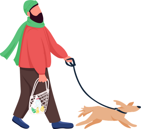 Homem passeando com cachorro  Ilustração