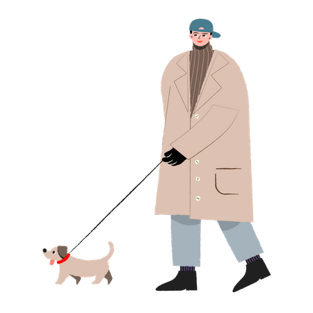 Homem passeando com cachorro  Ilustração