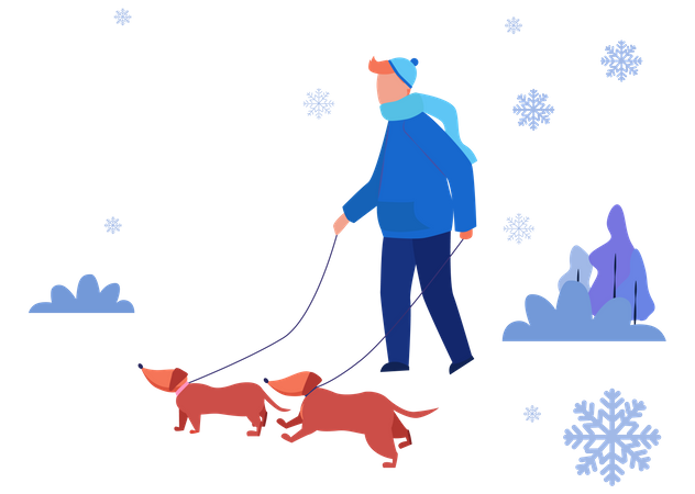 Homem passeando com cachorro  Ilustração