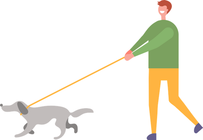 Homem passeando com cachorro  Ilustração