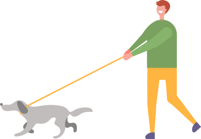 Homem passeando com cachorro  Ilustração