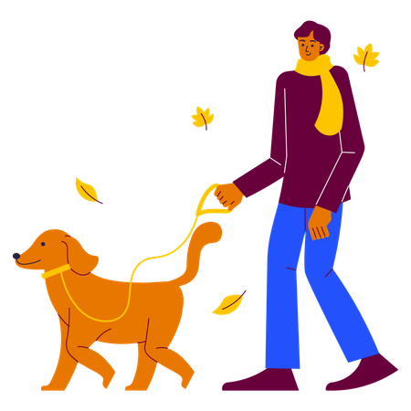 Homem passeando com cachorro  Ilustração