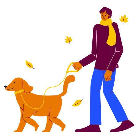 Homem passeando com cachorro  Ilustração