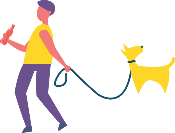 Homem andando com cachorro no parque  Ilustração