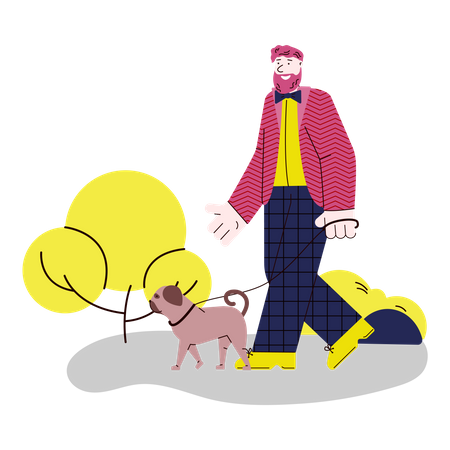 Homem passeando com seu cachorro  Ilustração