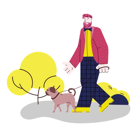 Homem passeando com seu cachorro  Ilustração