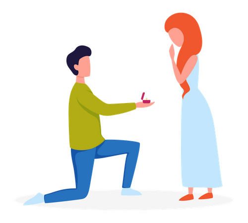 Homem pedindo mulher em casamento  Ilustração