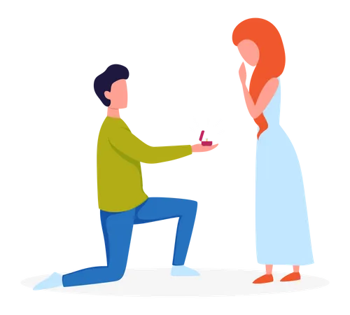 Homem pedindo mulher em casamento  Ilustração