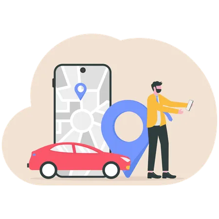 Homem pedindo táxi online  Ilustração
