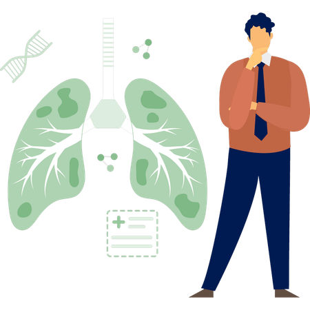 Homem pensando em câncer de pulmão  Ilustração