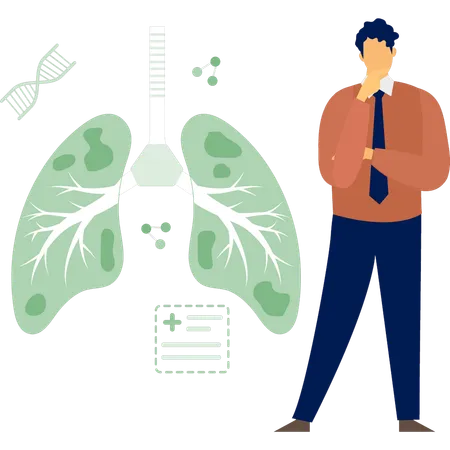 Homem pensando em câncer de pulmão  Ilustração