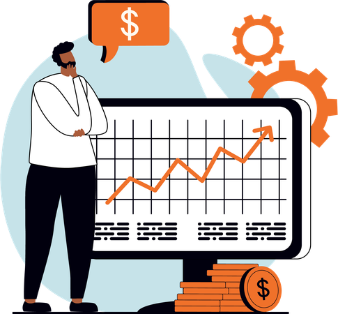 Homem pensando em crescimento financeiro  Ilustração