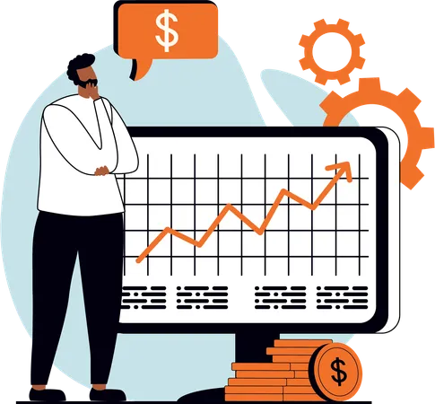 Homem pensando em crescimento financeiro  Ilustração