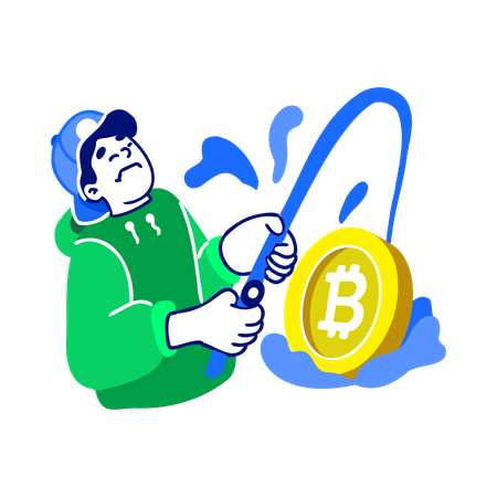 Homem pescando bitcoin  Ilustração