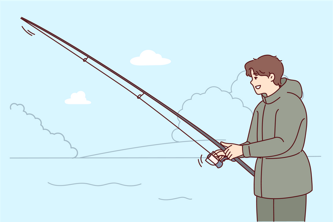 Homem pescando no lago  Ilustração