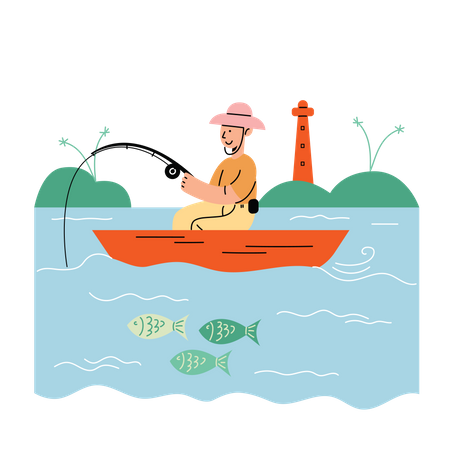 Homem pescando no mar  Ilustração