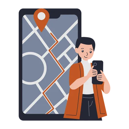 Homem procura localização de celular  Ilustração