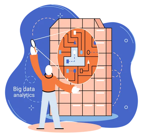 Homem pesquisando big data  Ilustração