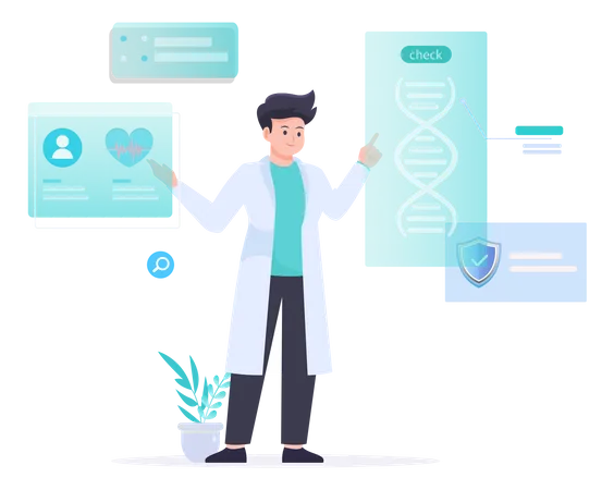 Homem pesquisando sobre DNA  Illustration