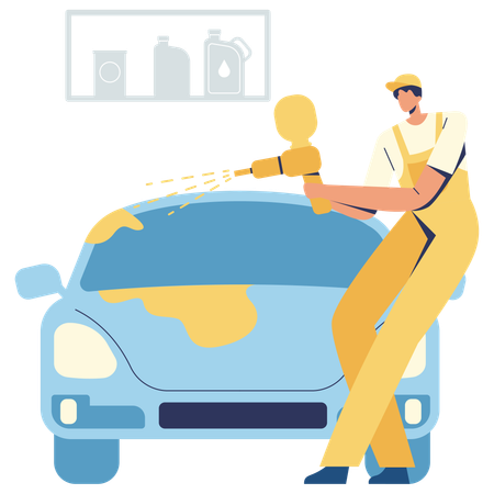 Homem pintando carro com aerógrafo  Illustration