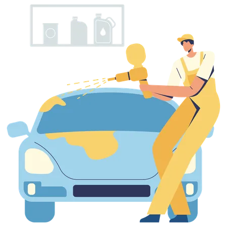 Homem pintando carro com aerógrafo  Illustration