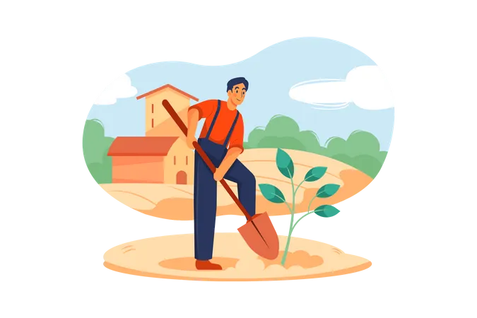 Homem plantando árvore  Ilustração