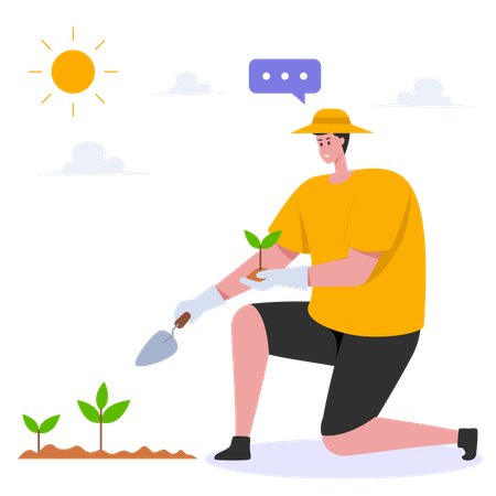 Homem plantando árvore  Ilustração