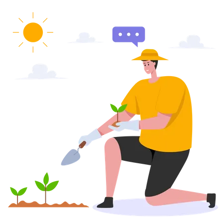 Homem plantando árvore  Ilustração