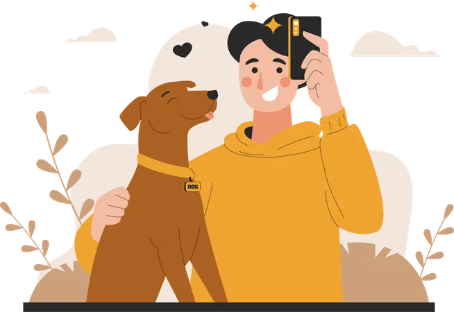 Homem posa com cachorro  Ilustração