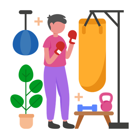 Homem praticando boxe  Ilustração